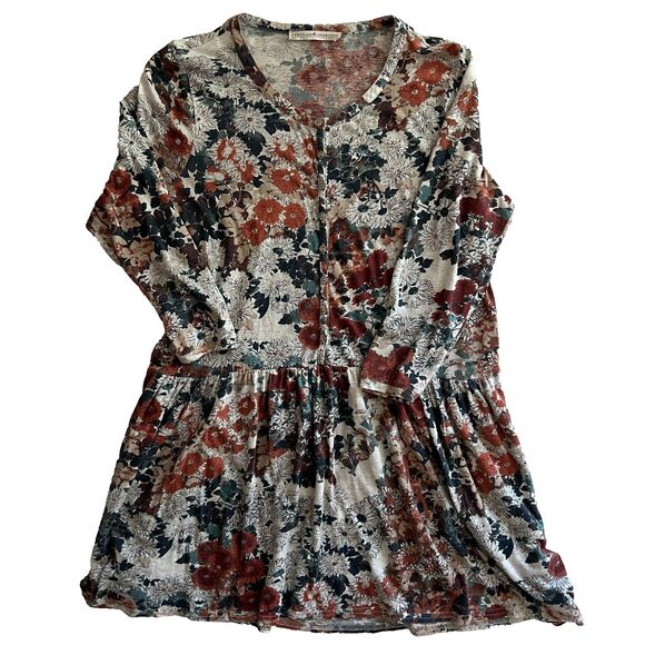 Peruvian Connection Dresses & Skirts - Peruvian Connection Dress S Wanderlust Floral Henley Drop Waist Long Sleeve